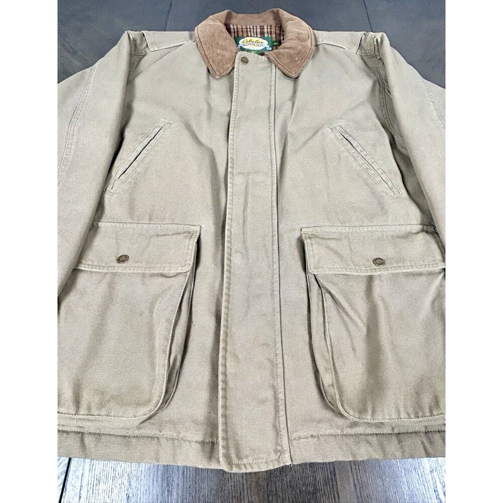 Cabela’s Men’s Chore Field Jacket Beige Nubuck Leather Collar Size L Reg - Picture 2 of 16